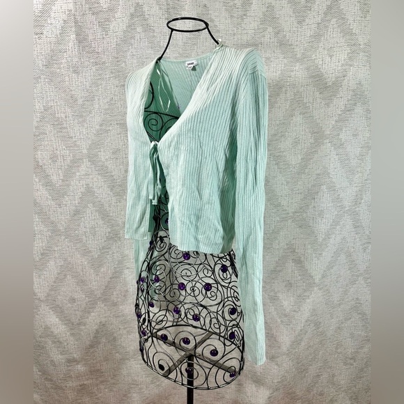 NWT Garage baby blue ribbed front tie cardigan size M - Picture 6 of 8